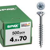 SPAX Universele schroef, 4,5 x 70 mm, 500 stuks, Deeldraad, Verzonken kop, T-STAR plus T20, 4CUT, WIROX - 0191010450705