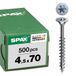 SPAX Universele schroef, 4,5 x 70 mm, 500 stuks, Deeldraad, Verzonken kop, T-STAR plus T20, 4CUT, WIROX - 0191010450705