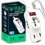 V-TAC Stekkerdoos met 3 stopcontacten + 2 USB en schakelaar