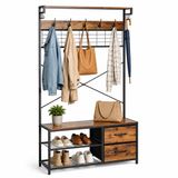 Merkloos Relaxdays Kapstok met schoenenrek - 176x80x30 cm - 2 lades - bruin-zwart