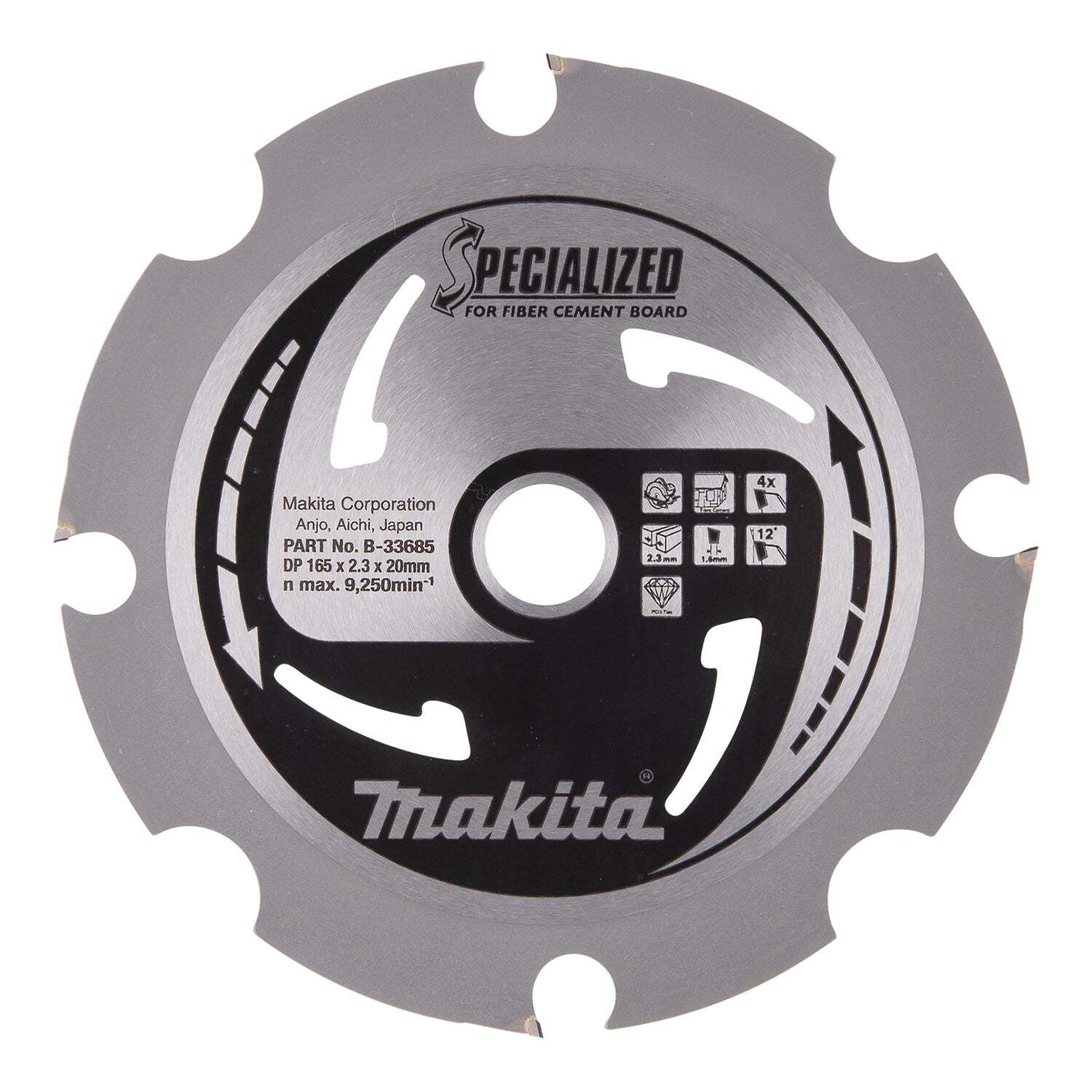 Makita B-33685 Cirkelzaagblad voor Vezelcementplaat | Specialized | Ø 165mm Asgat 20mm 4T