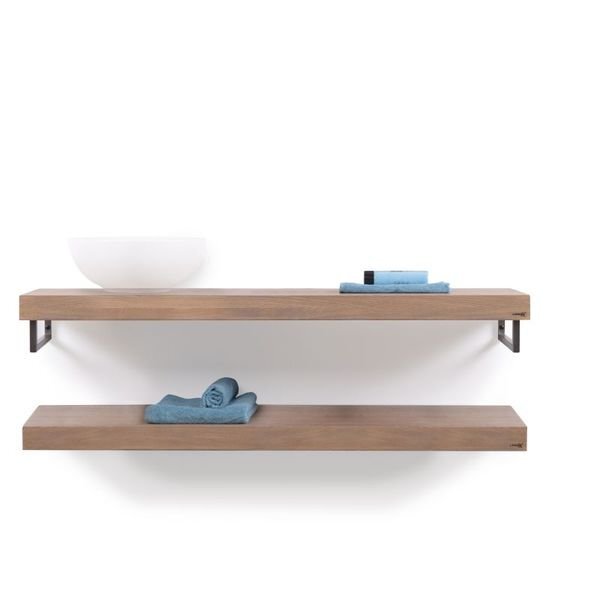 LoooX Wooden Collection duo wooden base shelf met handdoekhouders rvs eiken/geborsteld rvs