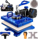 VEVOR warmtepers, 30 x 38 cm, 1000 W, 6-in-1 warmtepers, scharnierend, sublimatiemachine in blau en zwart, t-shirtprinter voor transfers met nauwkeurige bediening, LED-display, dubbele buisverwarming voor DIY-schoenen, -petten en -bekers