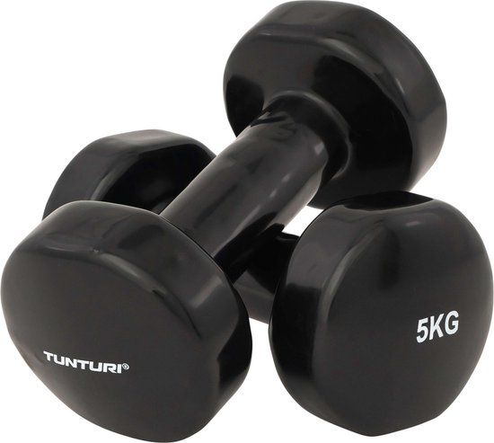 Tunturi Dumbbell set - 2 x 5 kg - Vinyl - Black - Includes free fitness app