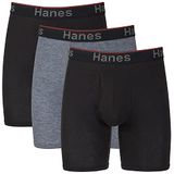 Hanes - Set van 3 boxershorts Comfort Flex Fit met steunzakken voor heren, regular fit en lang, lange pijpen, grijs/zwart, S