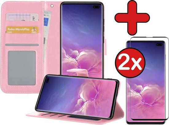 BTH Book Case Hoesje voor Samsung Galaxy S10 - Lichtroze - met Screenprotector