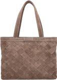 Hide & Stitches Acadia Laptoptas - 15,6 inch - Suède - Geweven Voorzijde - Werk Tas - Dames Tas - School - Leren Dames Tas - Donkertaupe