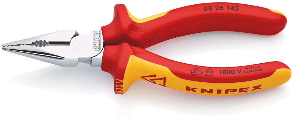 KNIPEX Spitse kombitang op ZB-kaart verchroomd geïsoleerd met meer-componentengrepen, VDE-getest 145 mm, 08 26 145 SB