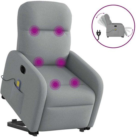 vidaXL Sta-op-massagestoel elektrisch verstelbaar stof lichtgrijs