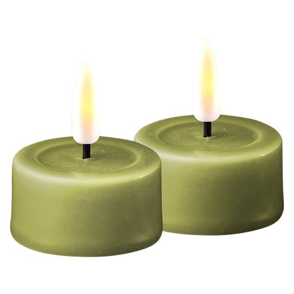 LED Waxinelicht - Olive Green - 3D Vlam - 2 stuks - Deluxe HomeArt