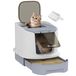 PawHut Maison de Toilette pour Chat, bac à litière fermé Chat avec Pelle, Porte translucide, 2 Options d'entrée et de Sortie et 2 Sacs de désodorisation, Gris