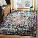 Safavieh Monaco Collectie MNC252 Boho Chic Geweven Vloerkleed voor Binnen, Blauw & Fuchsia, 122 x 170 cm