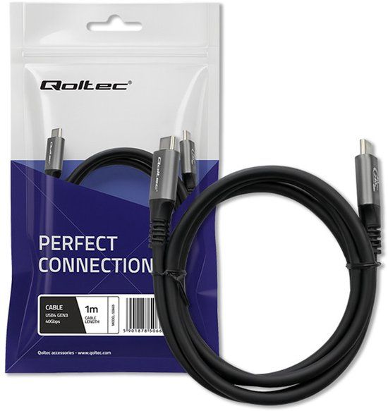 Qoltec USB-C naar USB-C Kabel 1m Zwart