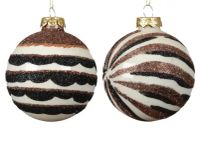 Decoris Kerstbal glas 8cm wit/bruin/zwart - assortiment