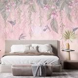 Papier peint panoramique fleurs oiseaux
