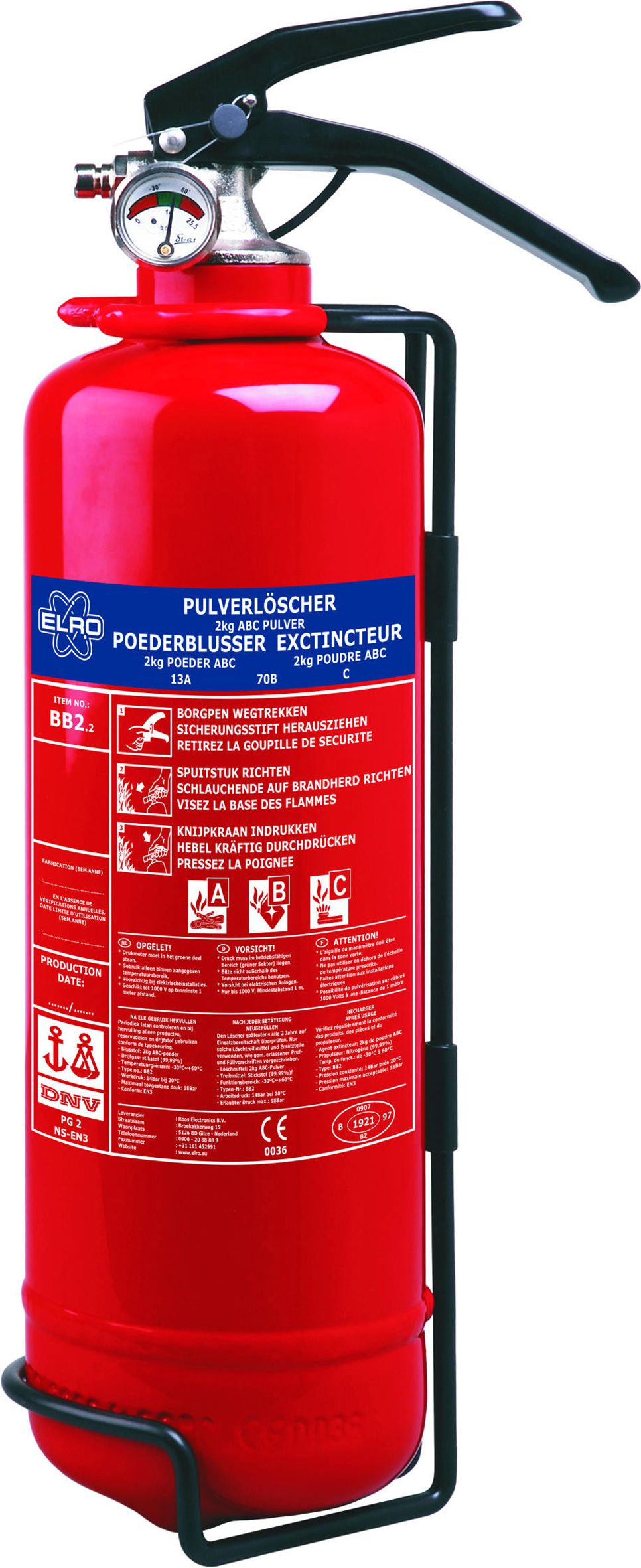 Elro Brandblusser Poeder 2kg Rood