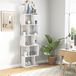 Bibliothèque mobile en bois blanc 5 étagères avec séparateur, 60x24x184,5 cm, meuble à roulettes pour salon et bureau, rangement pratique