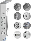 Vevor Douchepaneelsysteem, 6 Douchemodi, Led En Display Douchepaneeltoren, Regenval, Waterval, 4 Lichaamsmassagejets, Baduitloop, Handdouche, 150 cm Slang, Wandgemonteerde Doucheset
