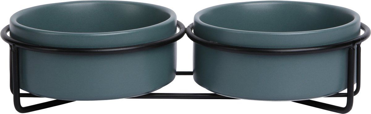 Jack and Vanilla BON APPETIT Dubbele Keramische Voerbak met metalen Standaard Groen - 2x850ml