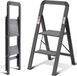 KINGRACK Échelle pliante 2 marches - Échelle pliante avec main courante - Échelle domestique antidérapante avec rideau pliant, capuchon de pied en aluminium - Chargeable jusqu'à 150 kg - Noir
