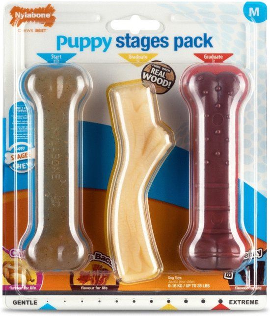 Nylabone Puppy Stages Pack - Hondenspeelgoed - Medium - Kip, Bacon, Rund