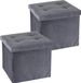 H&S Collection Poef/hocker/krukje - 2x - opbergbox - donkergrijs - fluweel polyester - 38 x 38 cm