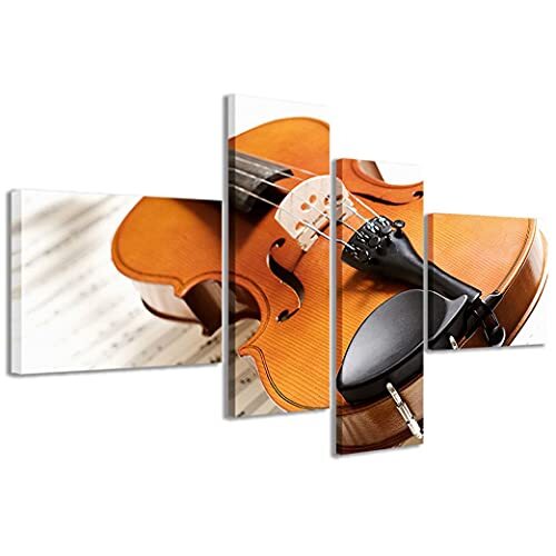Stampe su Tela Violin afbeelding op canvas, moderne druk op 4 panelen, kant-en-klaar ingelijst, canvas, klaar om op te hangen, 200 x 100 cm