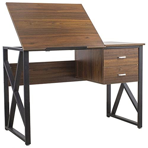 BAKAJI Bureau met laden, 2 laden en kantelbaar tafelblad, voor de werkplek, computer, frame van metaal en tafelblad van MDF-hout, interieur, thuis, kantoor, 110 x 75 x 55 cm (gietijzer)