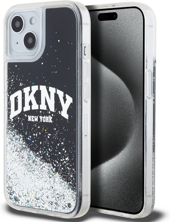 DKNY Liquid Glitter Arch Logo Back Case - Geschikt voor Apple iPhone 14 (6.1") - Zwart/Zilver