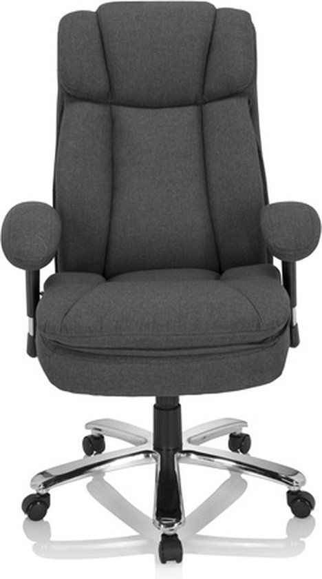 BUILDER XXL I - XXL Bureaustoel - Donkergrijs - Stof - Verstelbare armleuningen - 180 kg