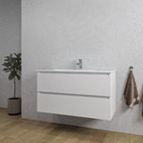 Saniclass Chaci Meuble de salle de bain - 100x46x55cm - lavabo en céramique blanc - 1 vasque - 1 trou de robinet - 2 tiroirs - blanc mat