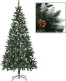 vidaXL Kunstkerstboom met verlichting en dennenappels 210 cm
