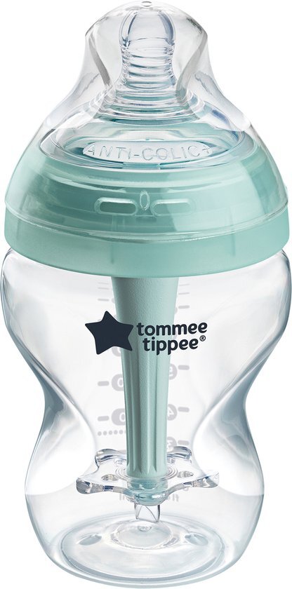Tommee Tippee Babyfles Advanced Anti-Colik, superzachte stofzuiger 1x 260 ml neutraal transparant, turkoois