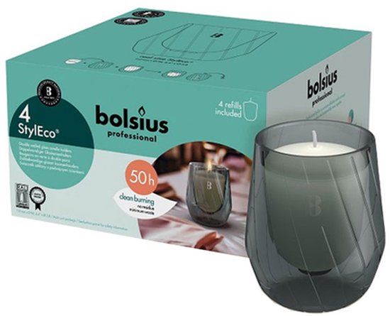 Bolsius Styleco houders grijs, 4 stuks