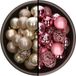 Decoris Kunststof kerstballen 74x stuks - champagne en roze - 6 cm - onbreekbaar - mix kleuren