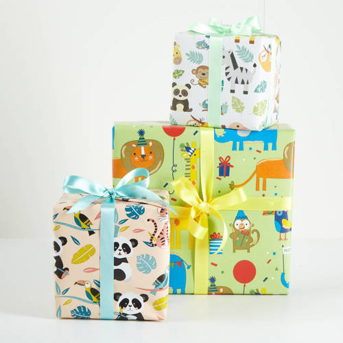 wehkamp cadeaupapier dierenprint - set van 3 x 5 m.