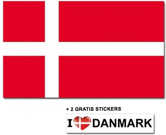 - Deense vlag met 2 gratis Denemarken stickers