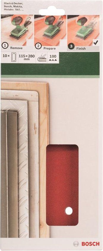 Bosch 10-delige schuurbladset voor vlakschuurmachines 115 x 280 mm - korrel 180