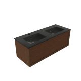 Saniclass Set meuble de salle de bain avec cadre en bois - 120x45x42cm - Lavabo en céramique Vygo noir - 2 lavabos - 2 trous de robinet - 1 tiroir - noyer mat pur (bois) SW1420774/SW761657