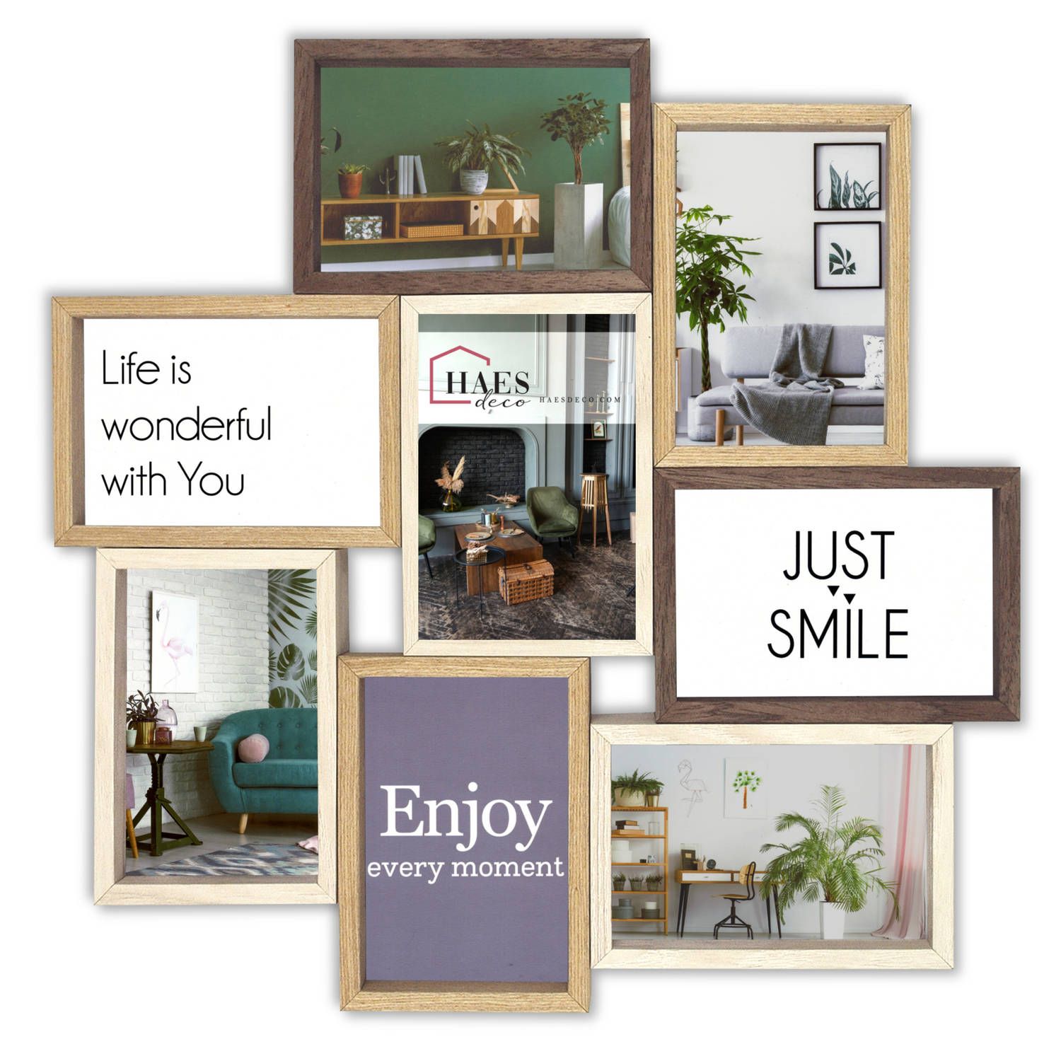 HAES deco - Houten Multi Fotolijst Alvesta - Bruin - 8 foto's 10x15 cm - 44 x 44 cm - MP160