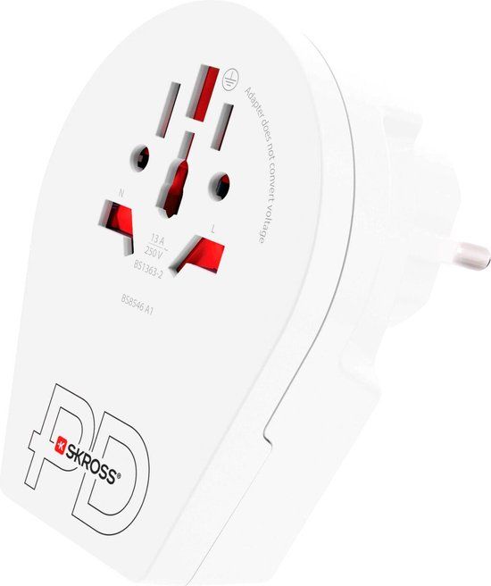 Skross Wereld naar Europa Reisadapter 16A + USB C - Wit