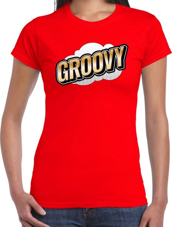 Bellatio Decorations Groovy fun tekst t-shirt voor dames rood in 3D effect 2XL