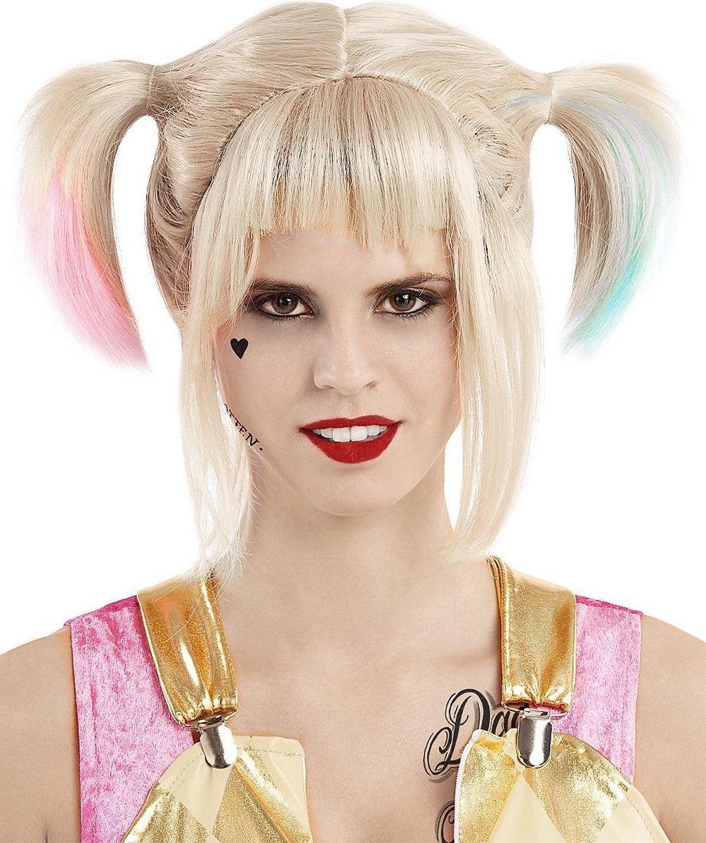 Funidelia Harley Quinn pruik - Birds of Prey voor vrouwen Superhelden - Geel - 8435518611059