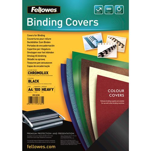 Fellowes Chromolux Dekbladen Glans - Zwart A4 - 100 Stuks