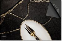 Dietrix Inductie Beschermer - 71x52cm - Zwart Marmerlook & Gouden Bestek
