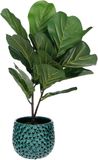 Mega Collections Plantenpot/bloempot Pebblo - keramiek/geglazuurd - blauw - druppels - D15 x H13 cm