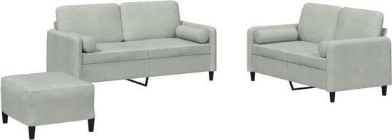 vidaXL 3-delige Loungeset met kussens fluweel lichtgrijs
