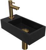 INK - Fonteinpack Quartz Links incl. Fonteinkraan - Design Sifon - Design Plug en Montageset - 360x180x90 Mm - Quartz Zwart/mat Goud
