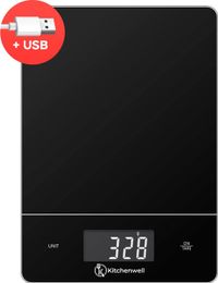 Kitchenwell Digitale Precisie Keukenweegschaal – Weegschaal Keuken - 1gr - 15kg – Tarra Functie - USB Oplaadbaar - Zwart