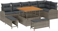 vidaXL Tuinbank Set 9-delig Grijs Polyrattan